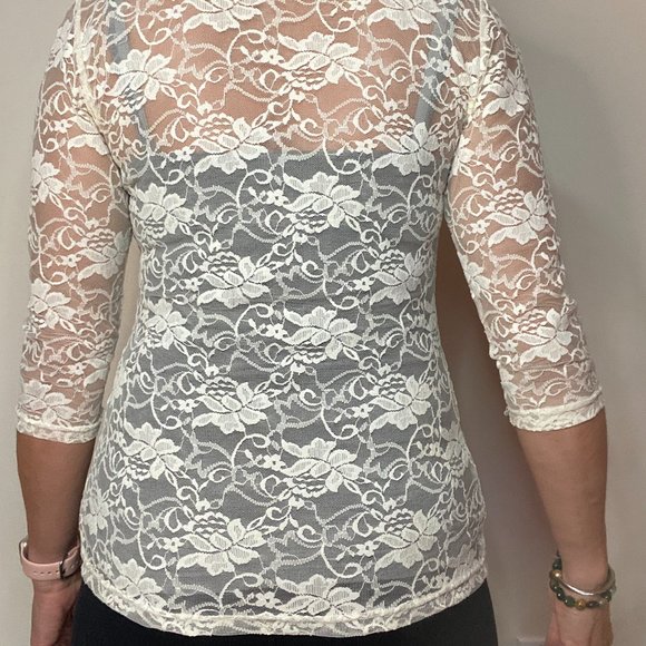 Lacy Stretchy Ivory Shirt - Picture 2 of 5